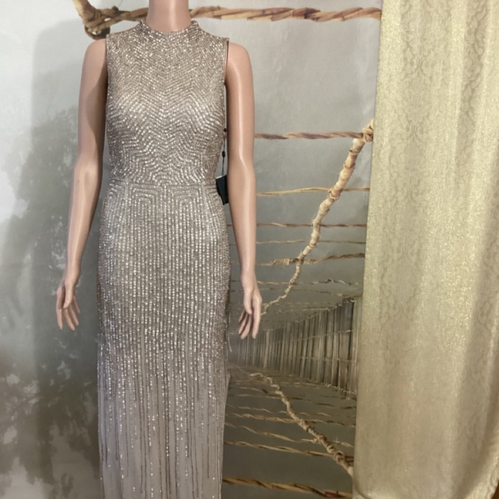 Adrianna Papell Sequin Mock Neck Gown